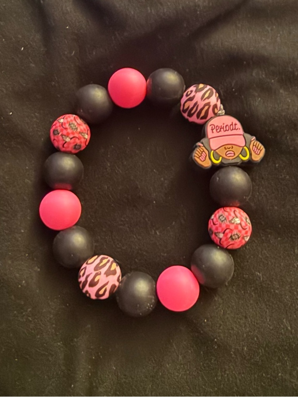 Pink & Black Statement Beaded Stretch Bracelet